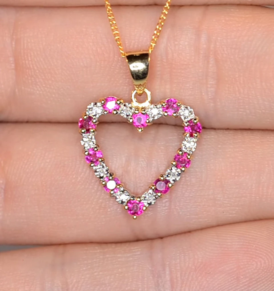 Ruby 0.68CT And Diamond 9K Yellow Gold Heart Pendant Necklace
