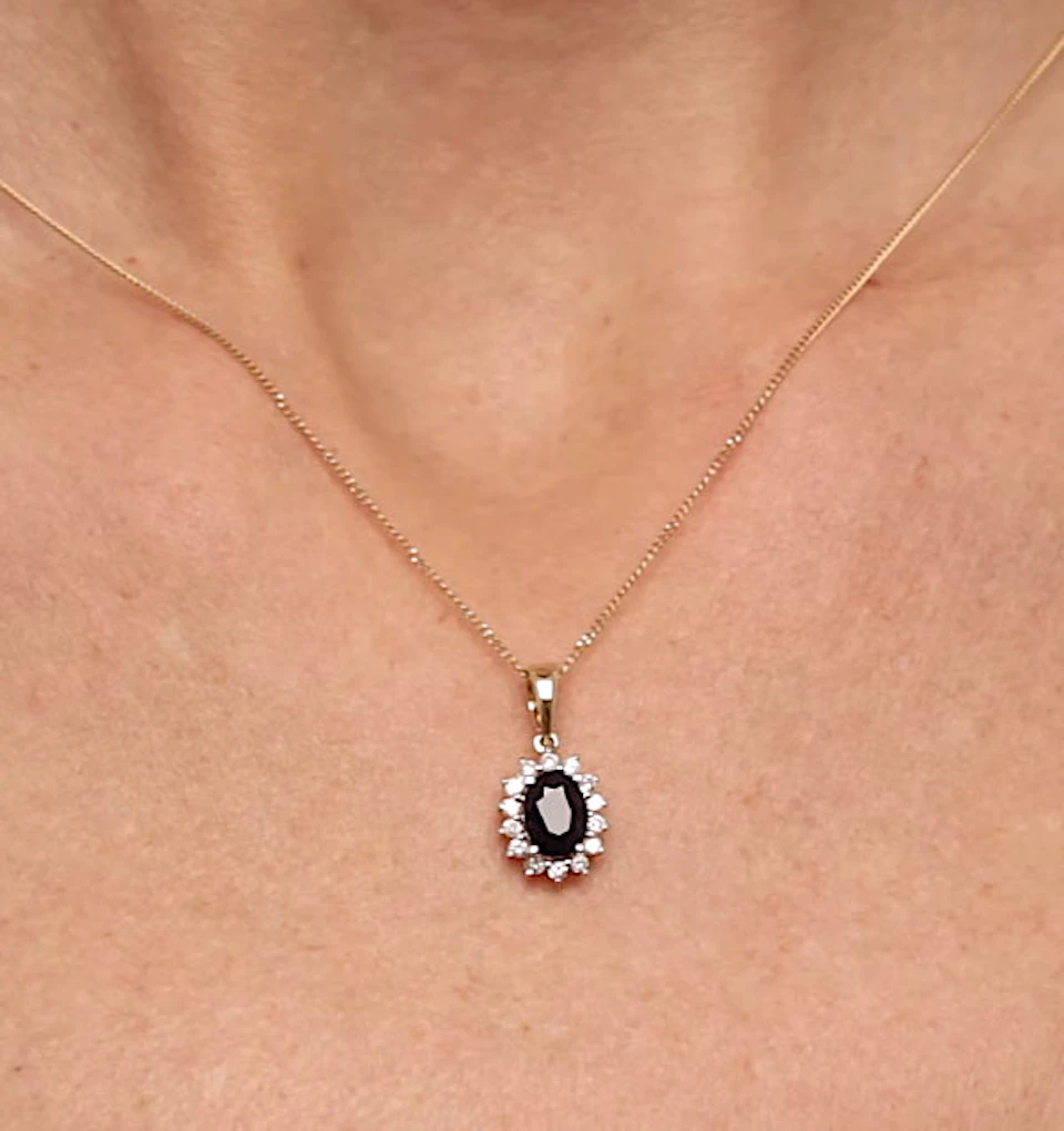 Sapphire 7 x 5mm And Diamond 9K Gold Pendant Necklace