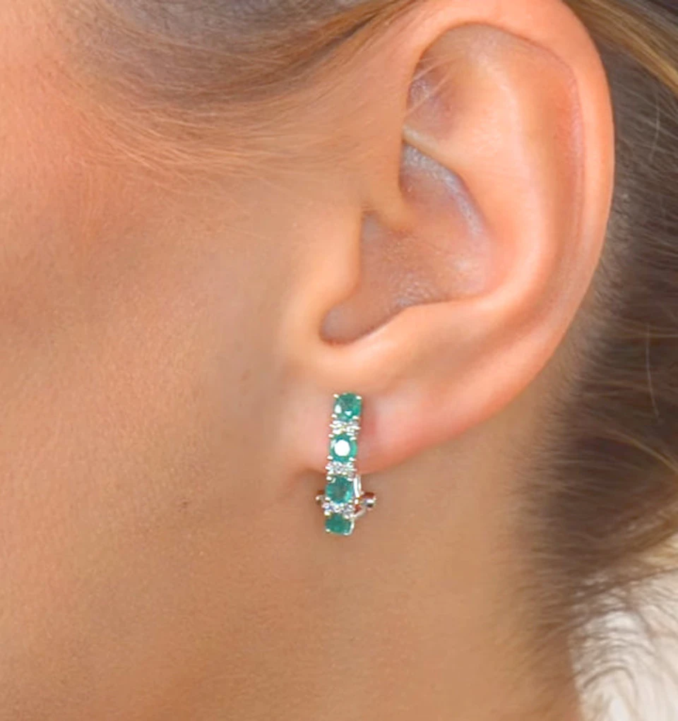 Emerald Earrings Half Huggie With Lab Diamonds Set in 925 Silver