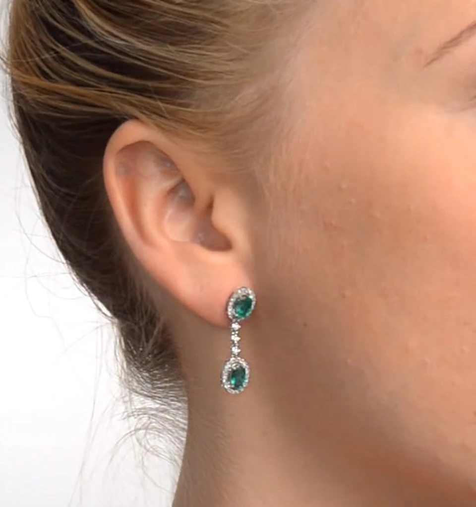 Emerald 4 x 6mm And Diamond 9K White Gold Earrings H4482