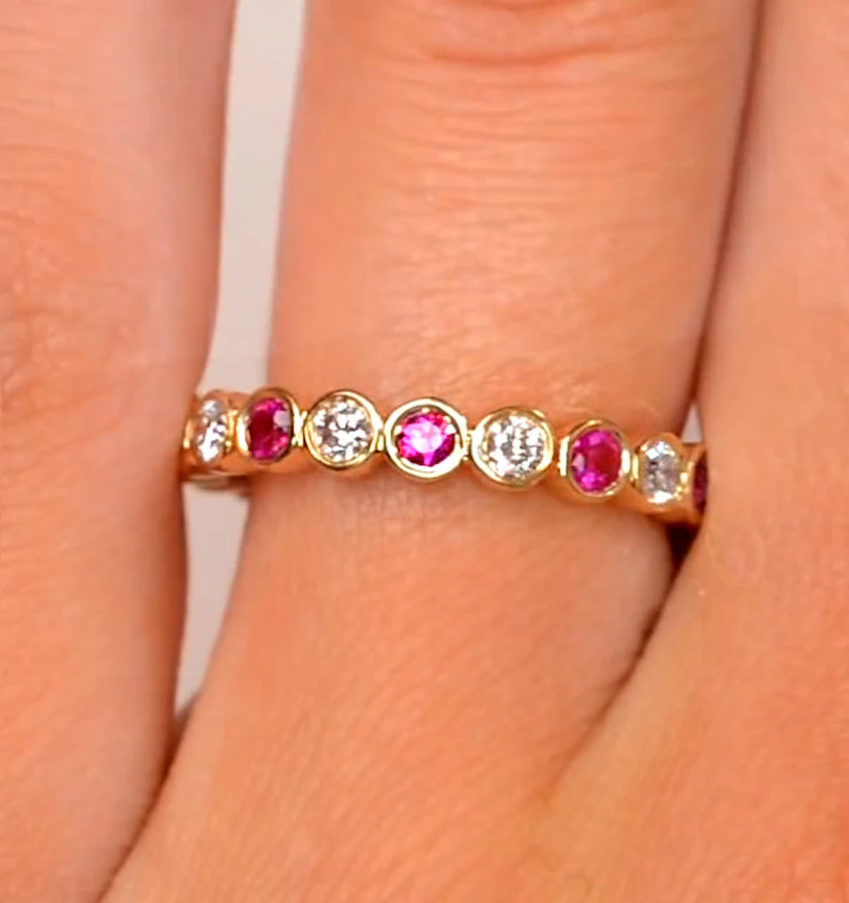 Emily 18K Gold Ruby 0.70ct and G/VS 0.50CT Diamond Eternity Ring