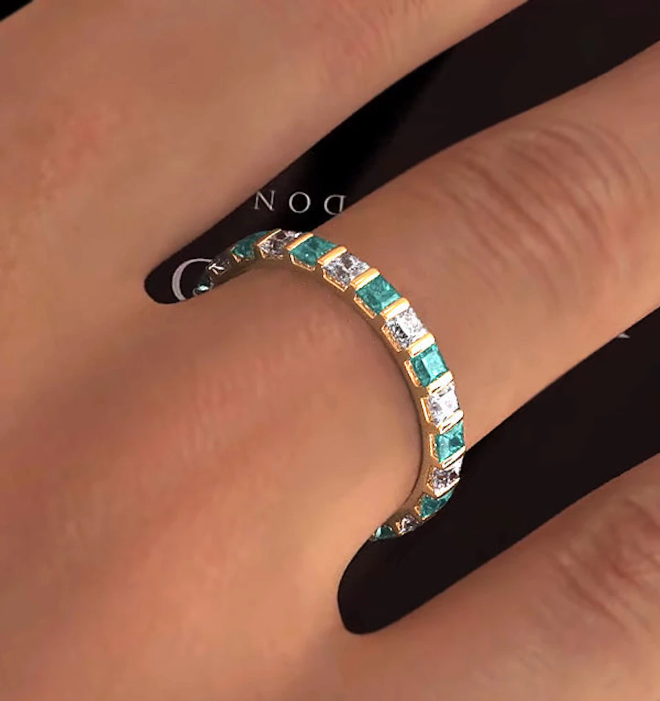 Olivia 18K Gold Emerald 1.20ct and H/SI 1CT Diamond Eternity Ring