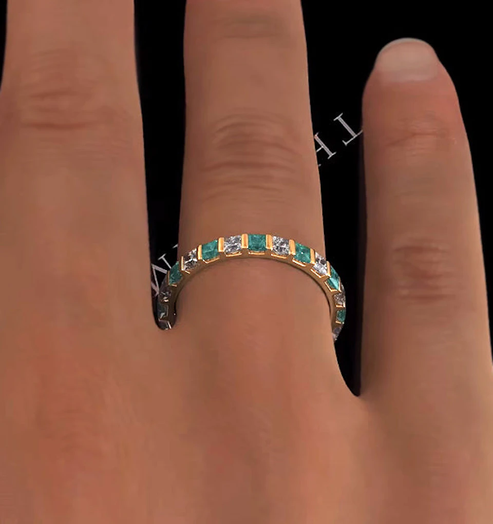 Olivia 18K Gold Emerald 1.20ct and G/VS 1CT Diamond Eternity Ring