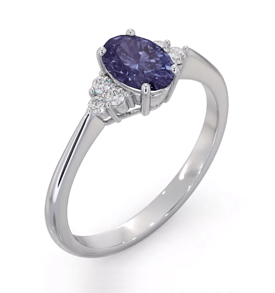 Tanzanite 7 x 5mm And Diamond 18K White Gold Ring N3493Y