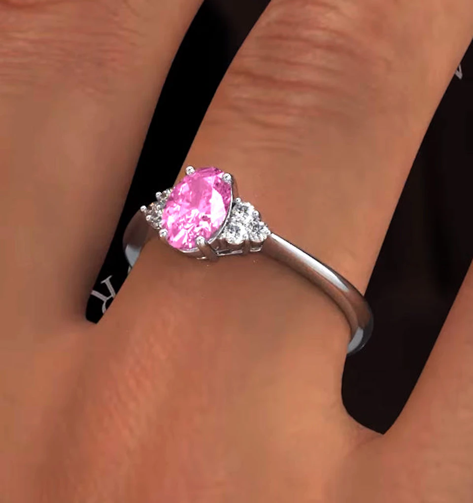 18K White Gold 0.85ct Pink Sapphire and 0.12ct Diamond Ring