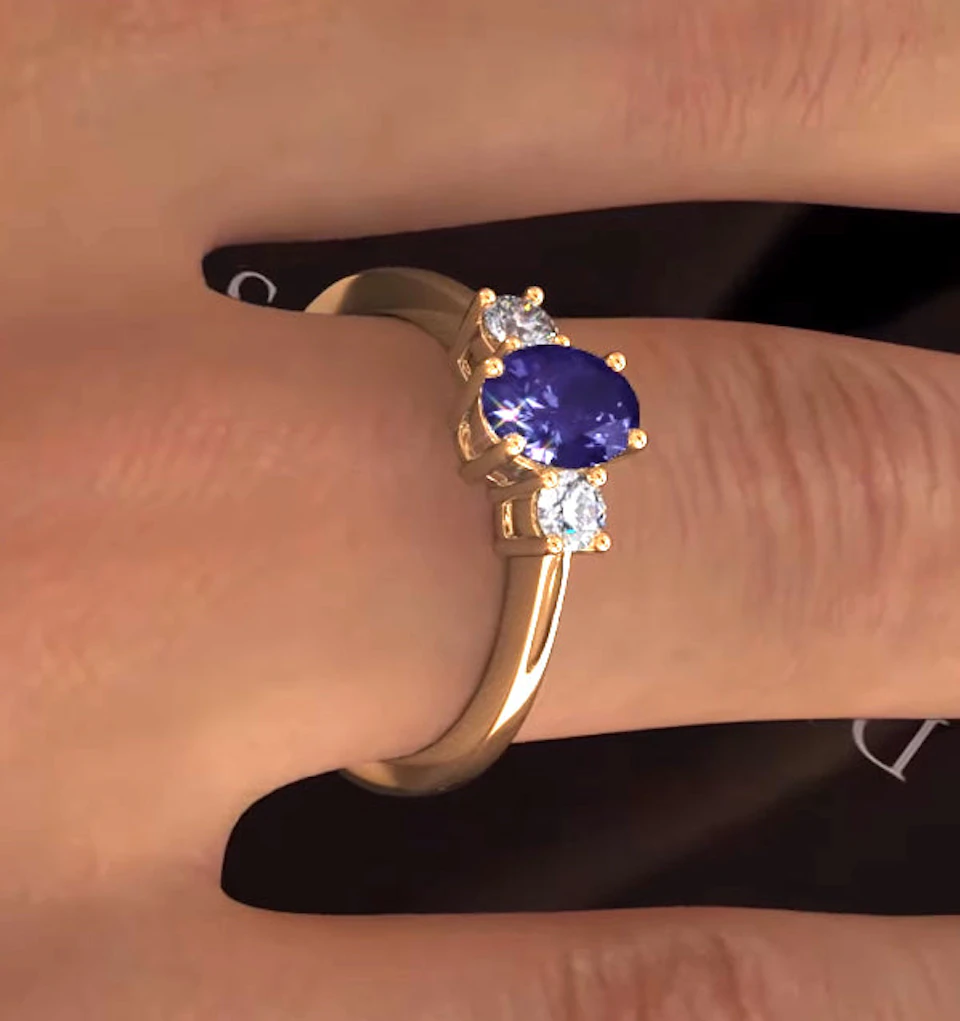 Tanzanite 7 x 5mm And Diamond 18K Gold Ring N4317