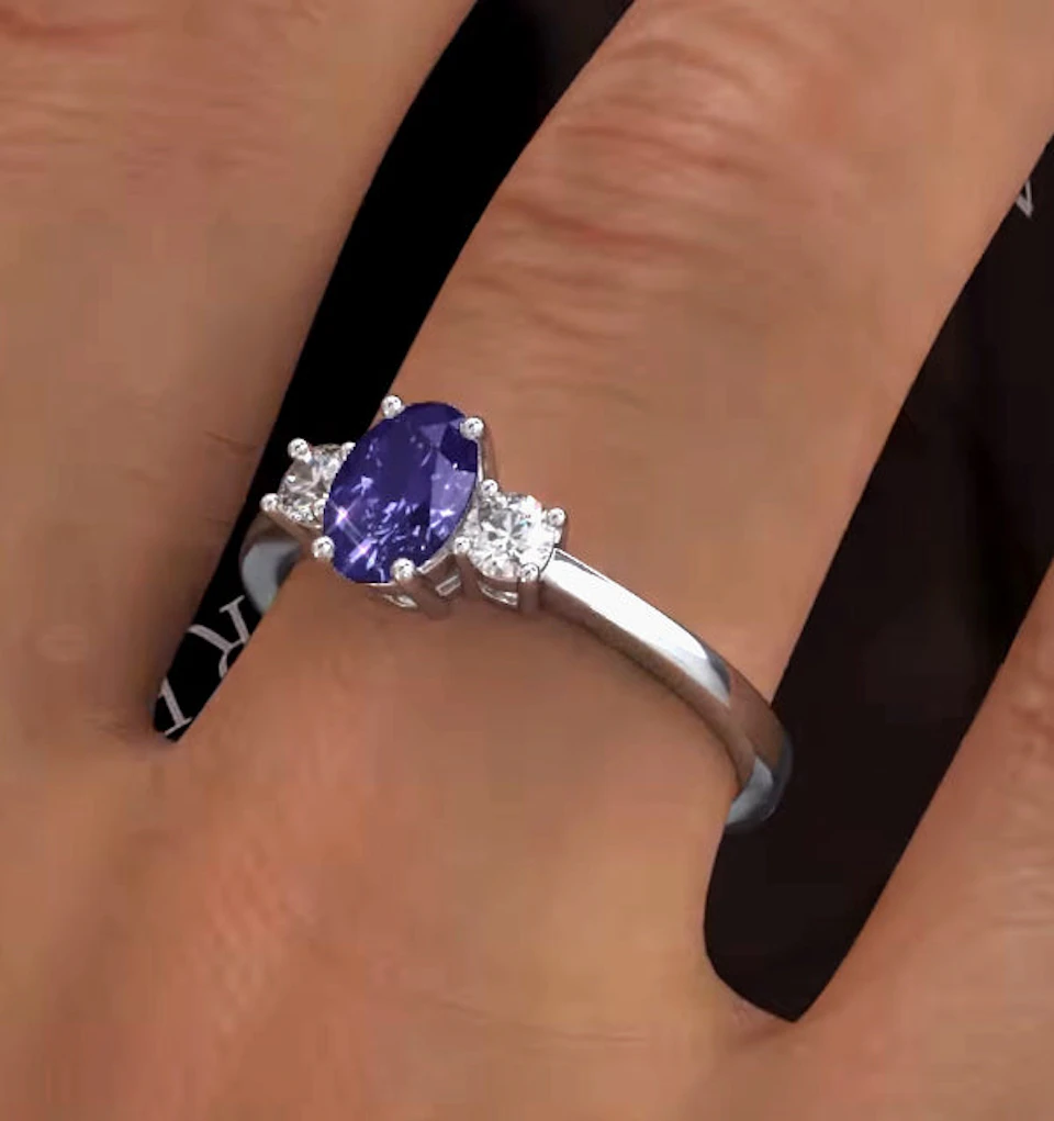 Tanzanite 7 x 5mm And Diamond 18K White Gold Ring N4317Y