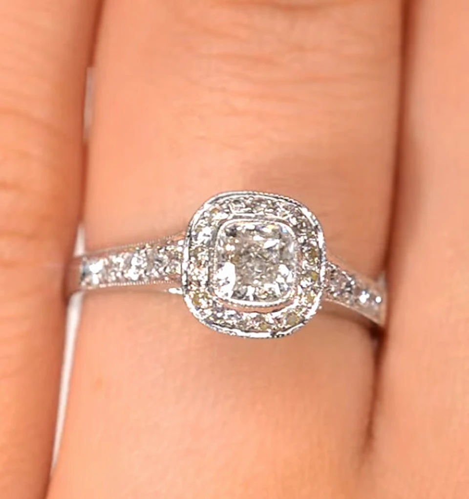 Halo Engagement Ring Alice 0.90ct H/SI Diamond in 18K White Gold