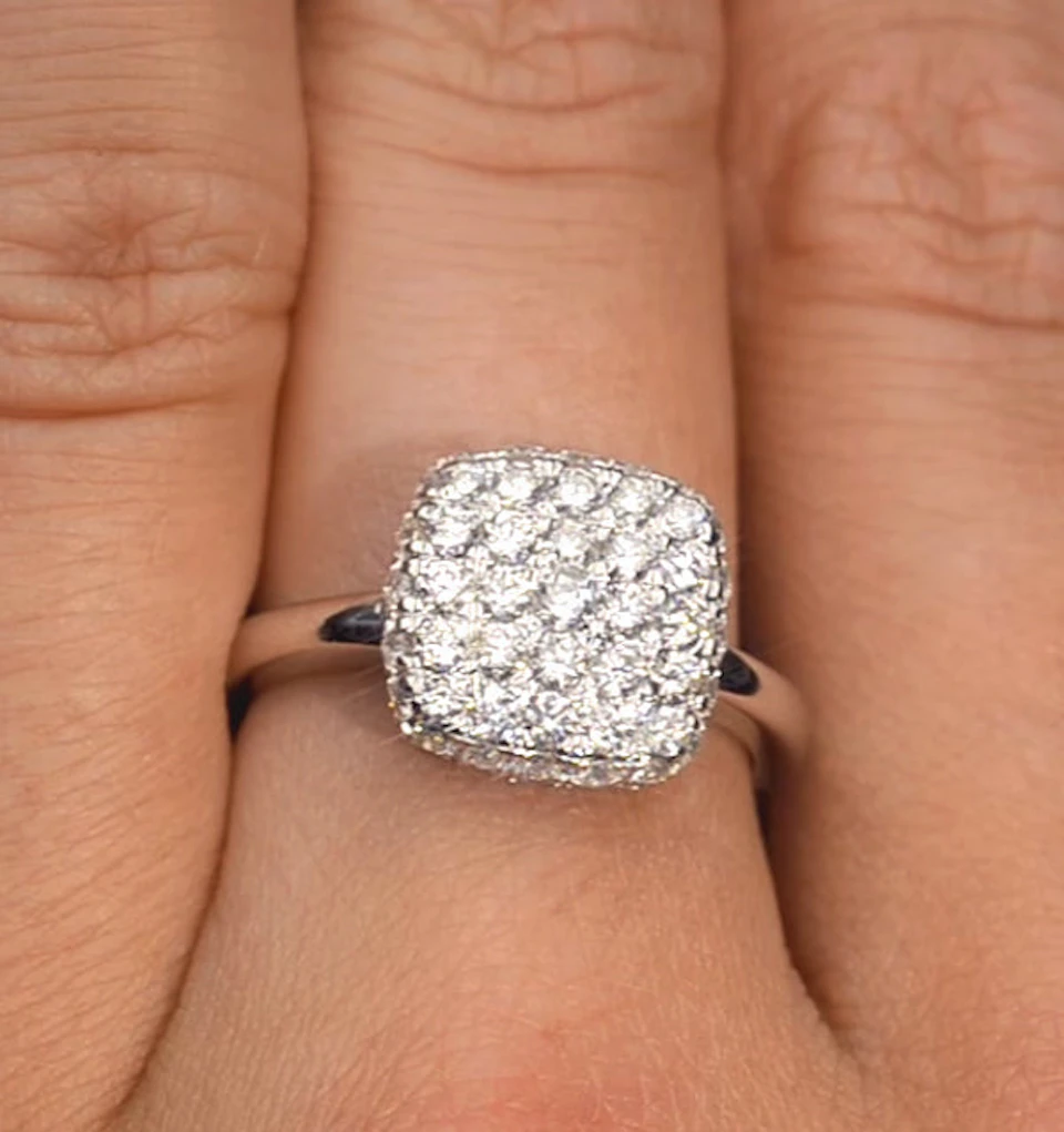 Diamond Pave Cushion Ring 1.25CT H/Si in 18K White Gold Ring - N4537Y