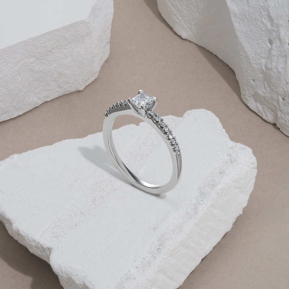Princess Cut Lab Diamond Engagement Ring 0.50ct H/Si in 9K White Gold