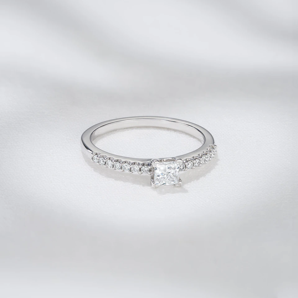 Princess Cut Lab Diamond Engagement Ring 0.50ct H/Si in 9K White Gold