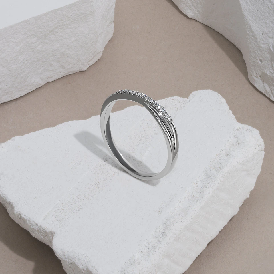 Lab Diamond Half Eternity Wave Ring 0.05ct in 925 Silver