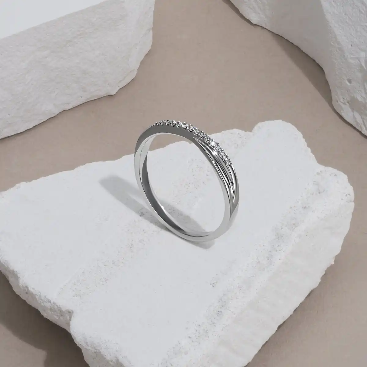 Lab Diamond Half Eternity Wave Ring 0.05ct in 925 Silver