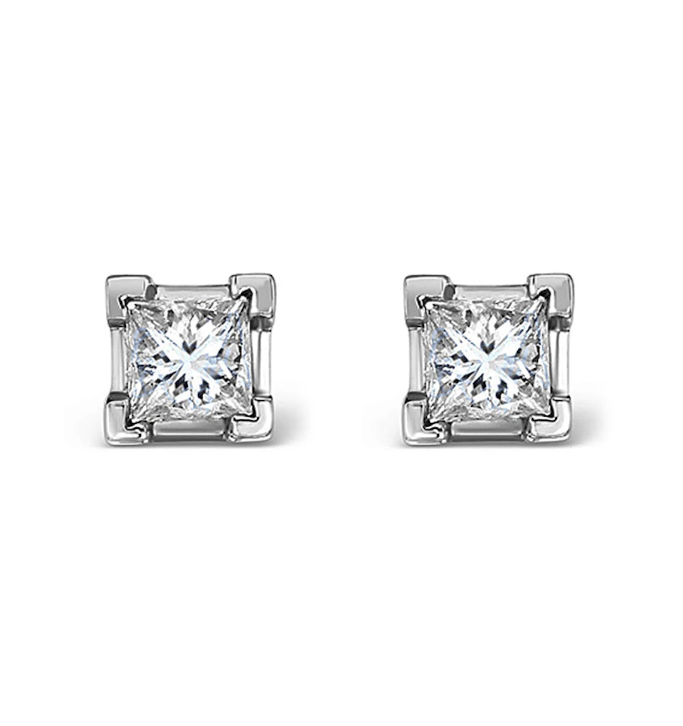 18K White Gold Princess Lab Diamond Earrings - 0.50CT - F/VS - 3.4mm
