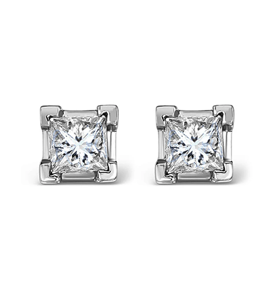 18K White Gold Princess Diamond Earrings - 0.66CT - G/VS - 3.8mm