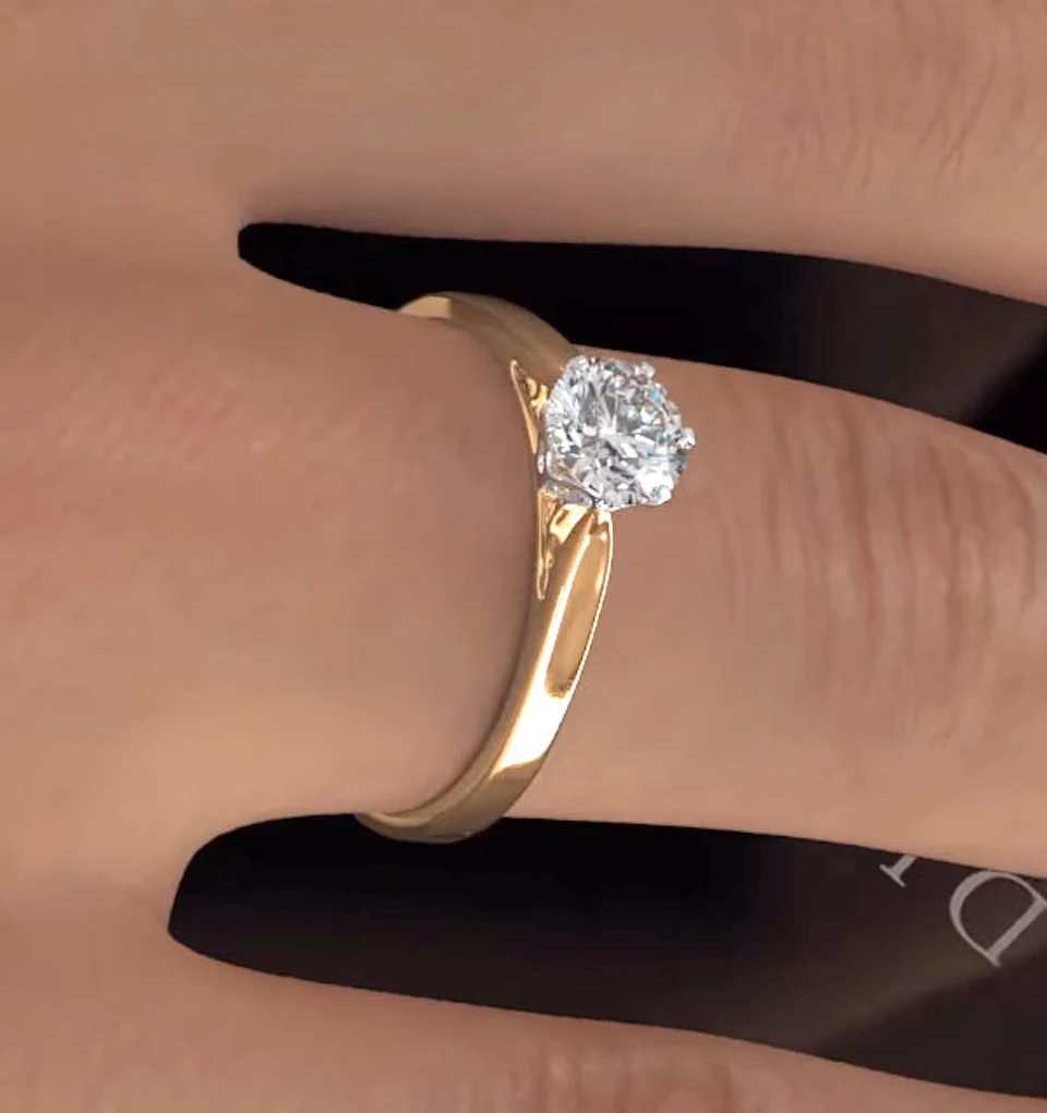 Certified 0.70CT Chloe Low 18K Gold Engagement Ring E/VS1