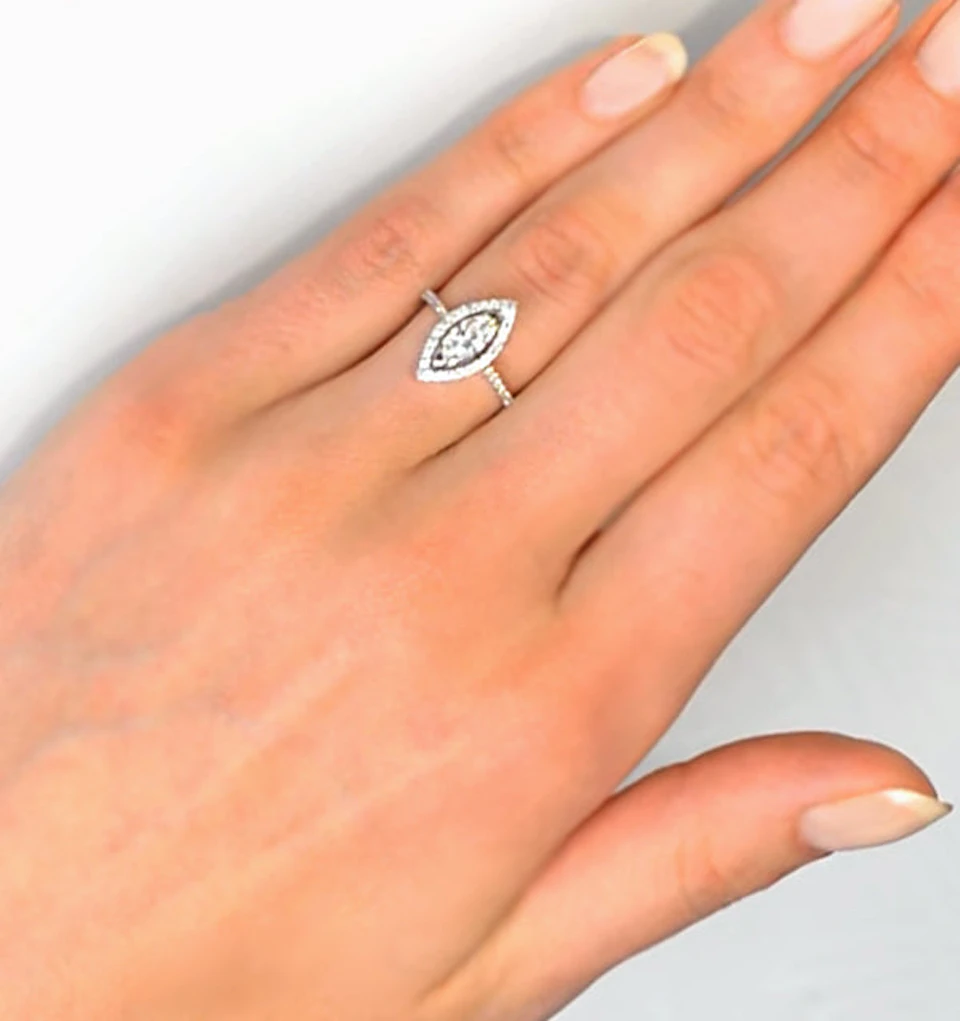 Halo Engagement Ring Ella 0.84ct G/VS Marquise Diamond 18K White Gold