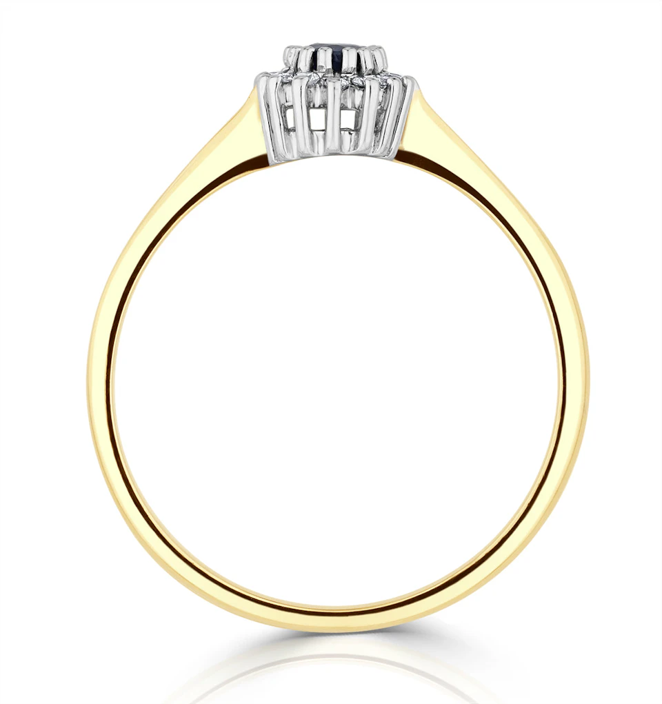 Sapphire 5 x 3mm And Diamond 9K Gold Ring A3225