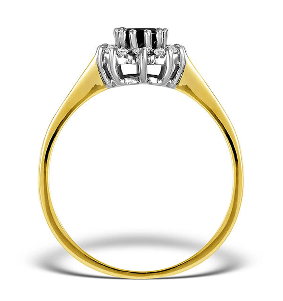Sapphire 6 x 4mm And Diamond 9K Gold Ring.