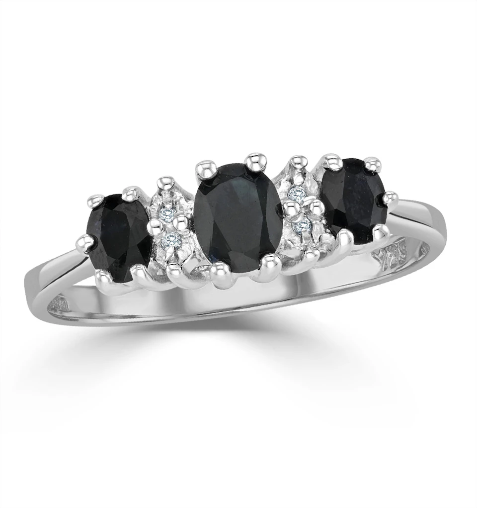 Sapphire 1.00ct And Diamond 9K White Gold Ring