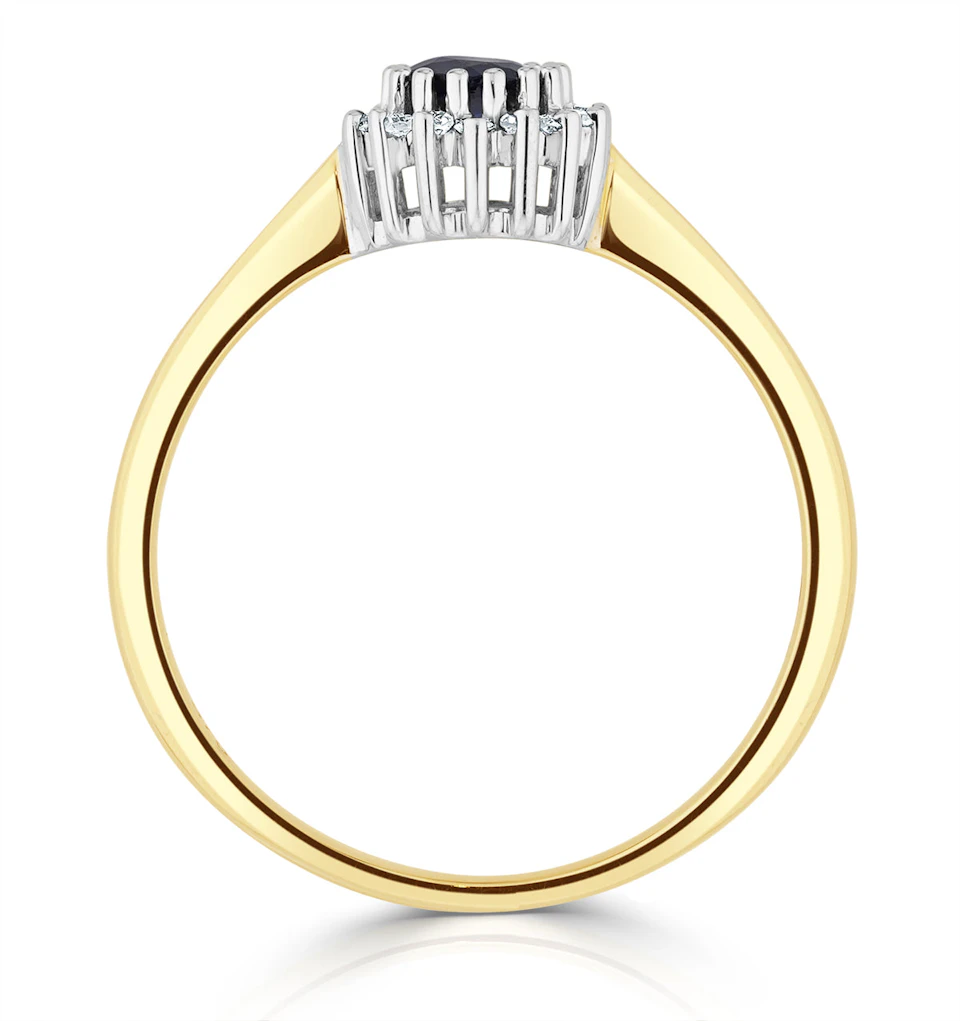 Sapphire 3 x 3mm And Diamond 9K Gold Ring