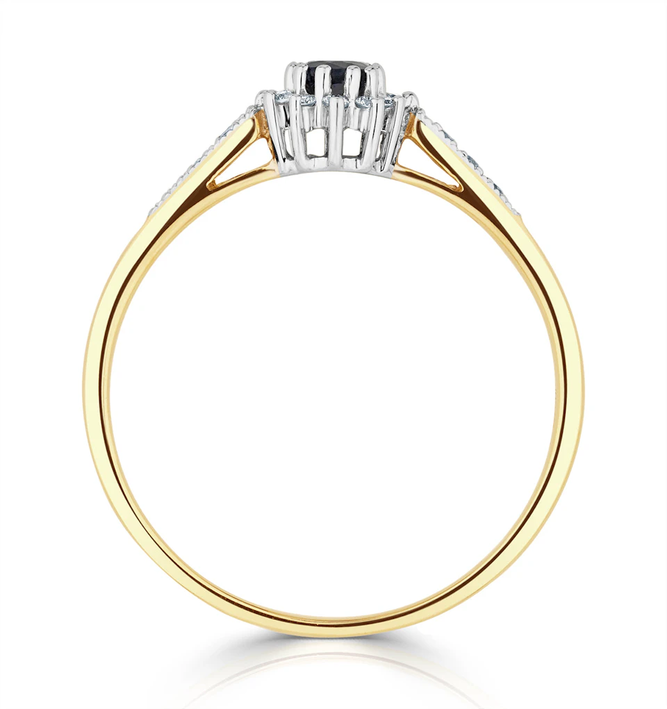 Sapphire 5 x 3mm And Diamond 9K Gold Ring A3261