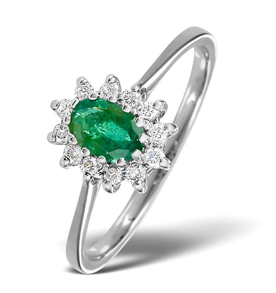 Emerald 6 x 4mm And Diamond 18K White Gold Ring FET33-GY