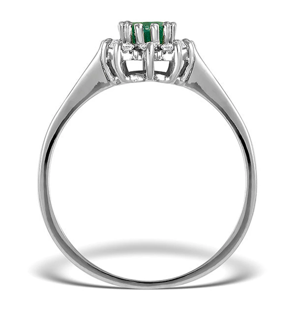 Emerald 6 x 4mm And Diamond 18K White Gold Ring FET33-GY