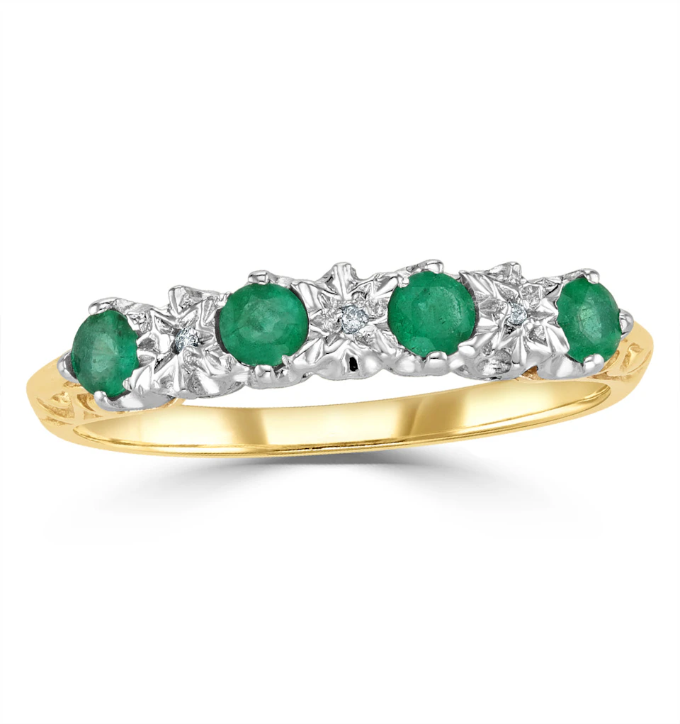 Emerald 0.28ct And Diamond 9K Gold Ring