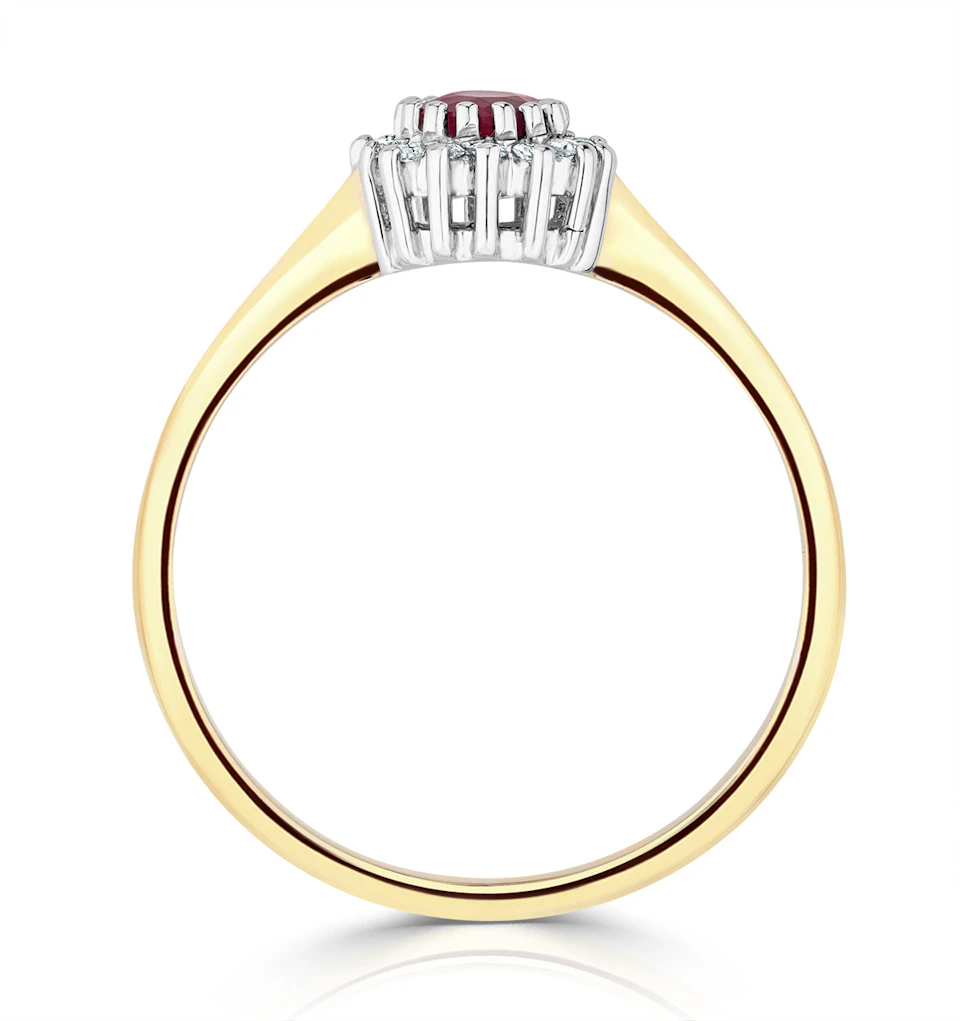 Ruby 3.5 x 3.5mm And Diamond 9K Gold Ring