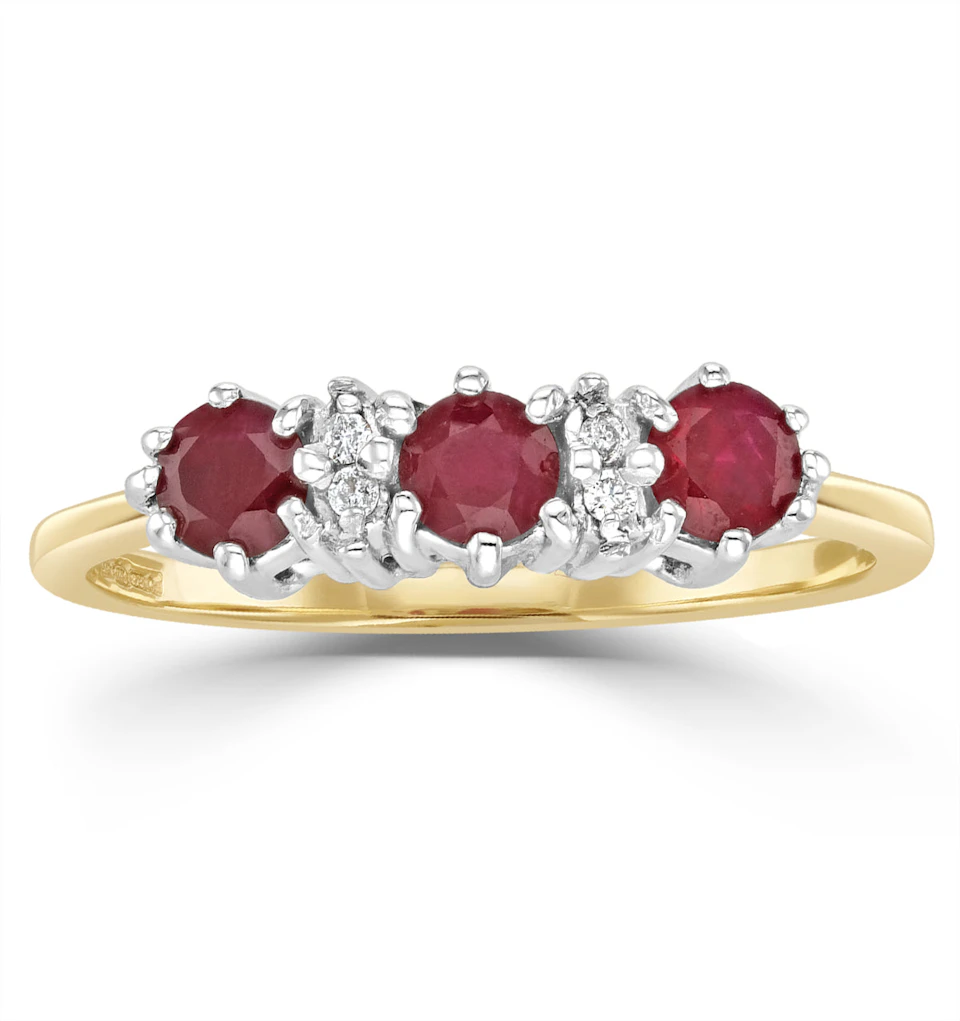 Ruby 0.58ct And Diamond 9K Gold Ring A3399