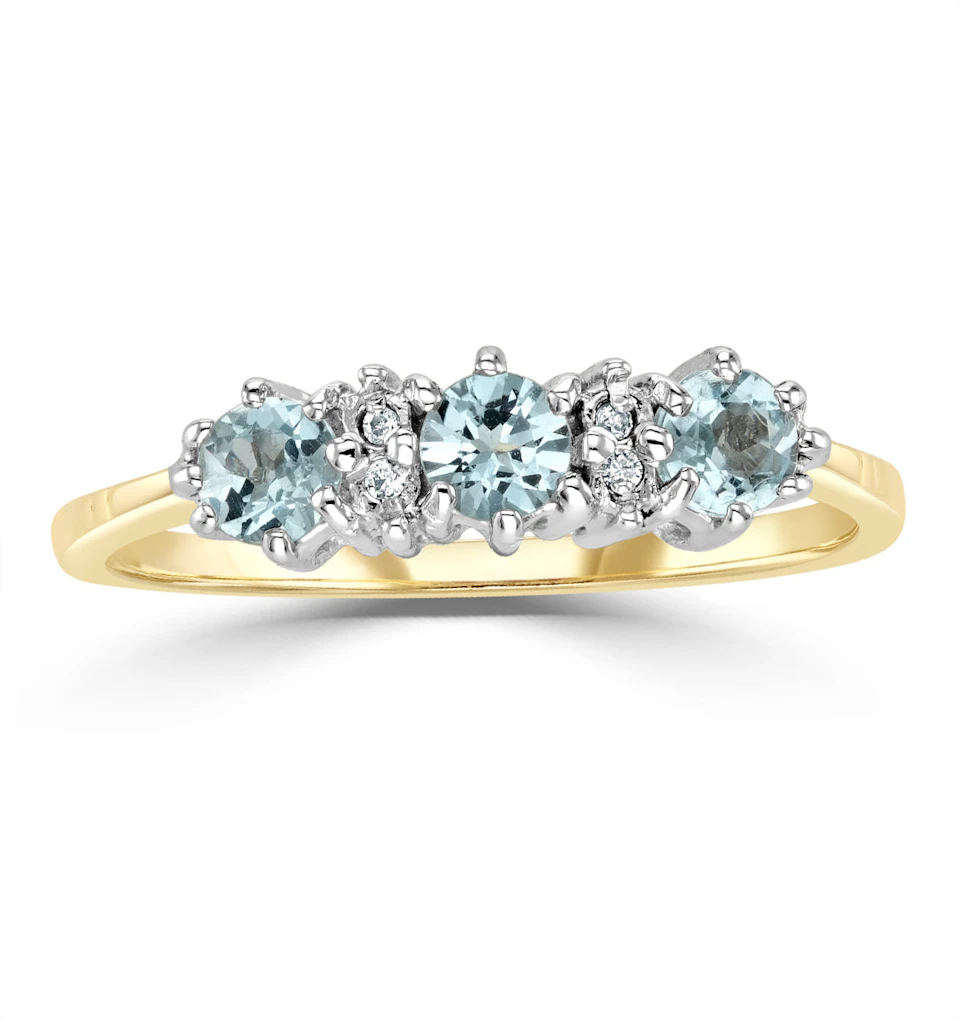 Blue Topaz 0.50CT And Diamond 9K Yellow Gold Ring