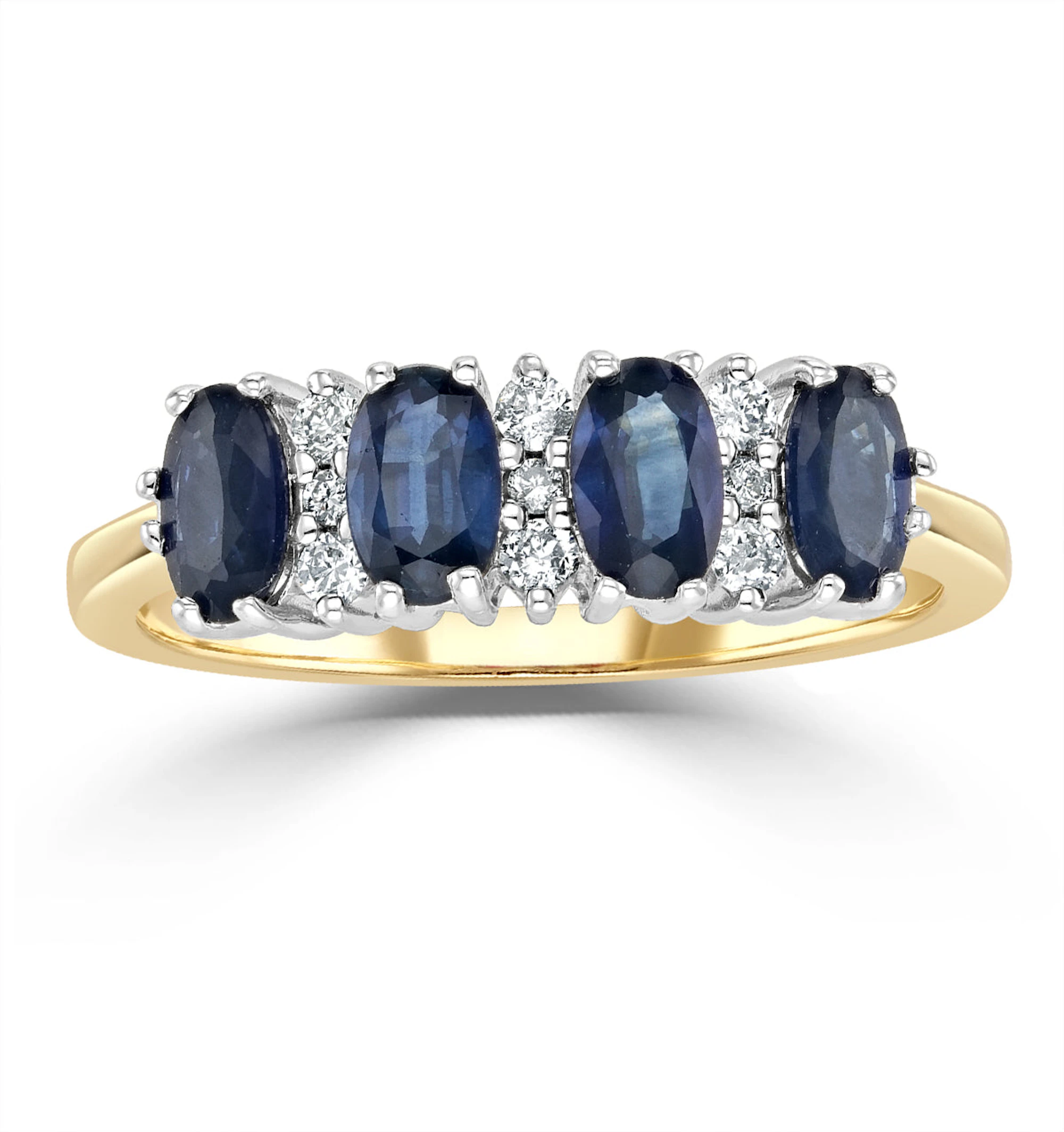 Sapphire 5 x 3mm And Diamond 9K Gold Ring
