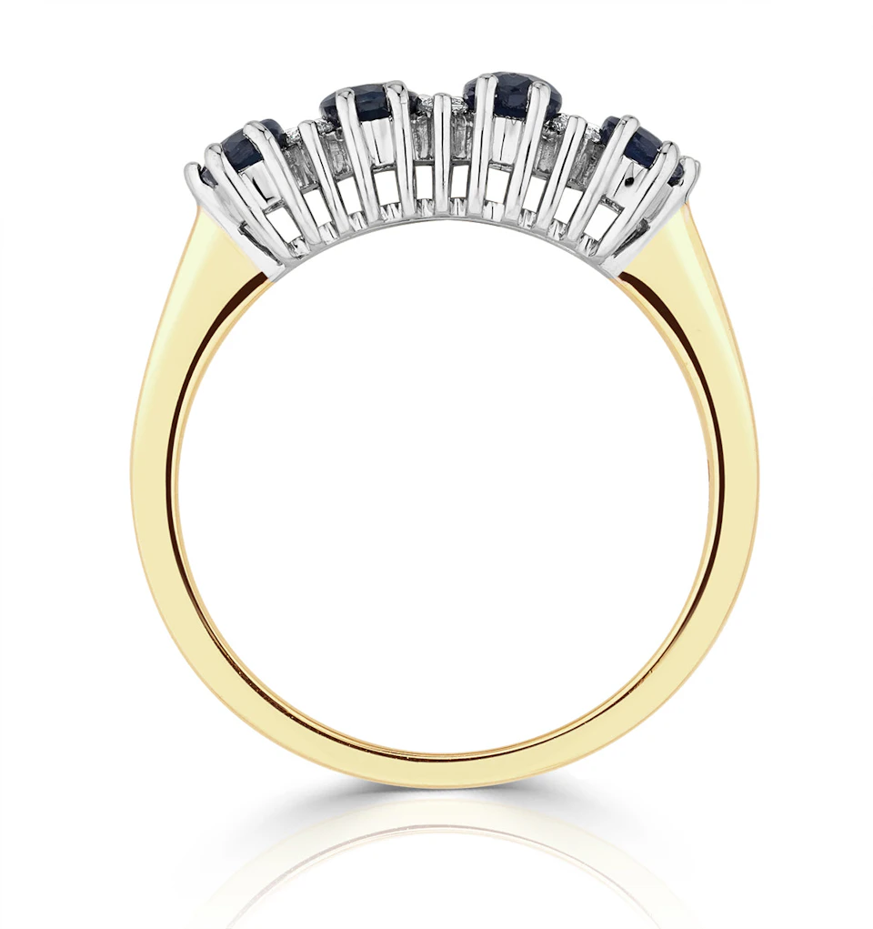 Sapphire 5 x 3mm And Diamond 9K Gold Ring