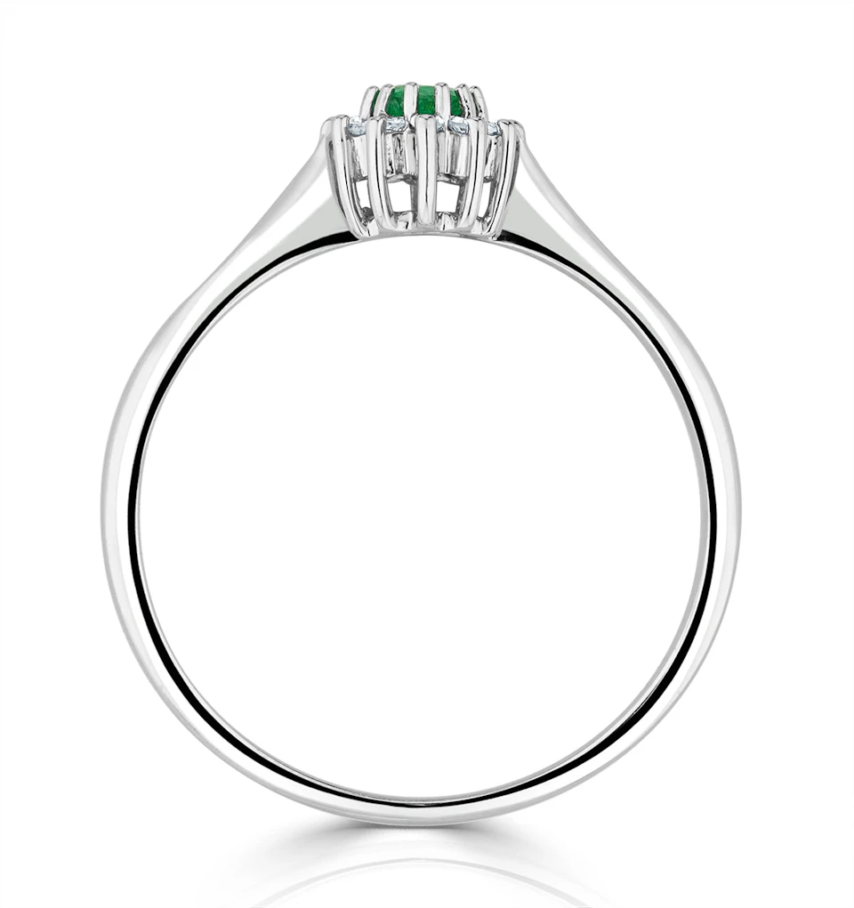Emerald 4 x 3mm And Diamond 9K White Gold Ring