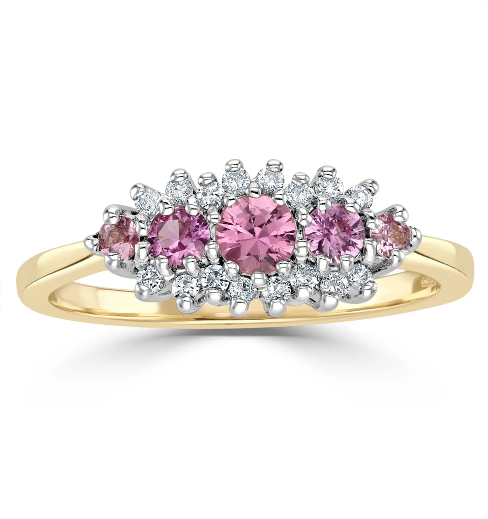 Pink Sapphire and 0.12ct Diamond Ring 9K Yellow Gold