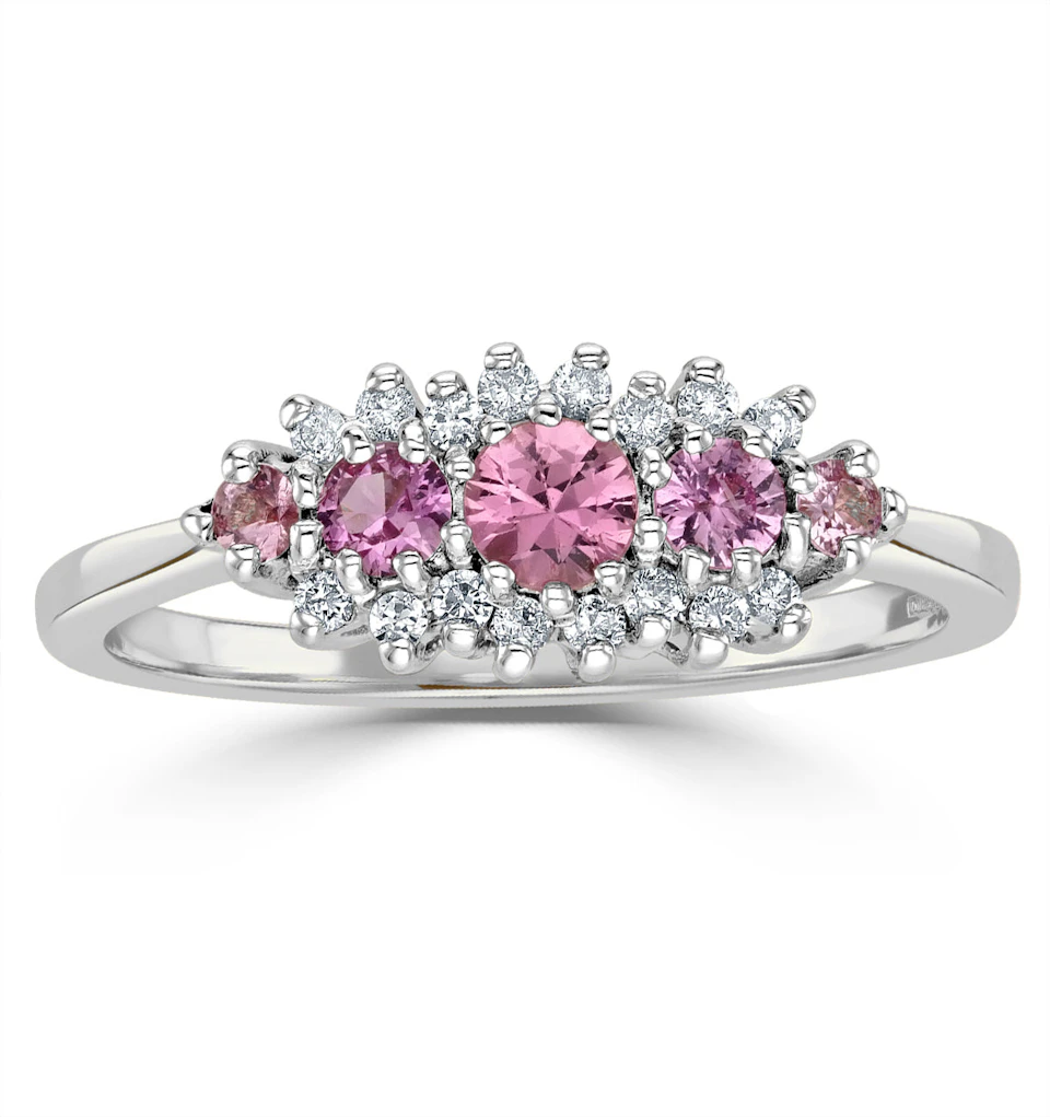 Pink Sapphire and 0.12ct Diamond Ring 9K White Gold