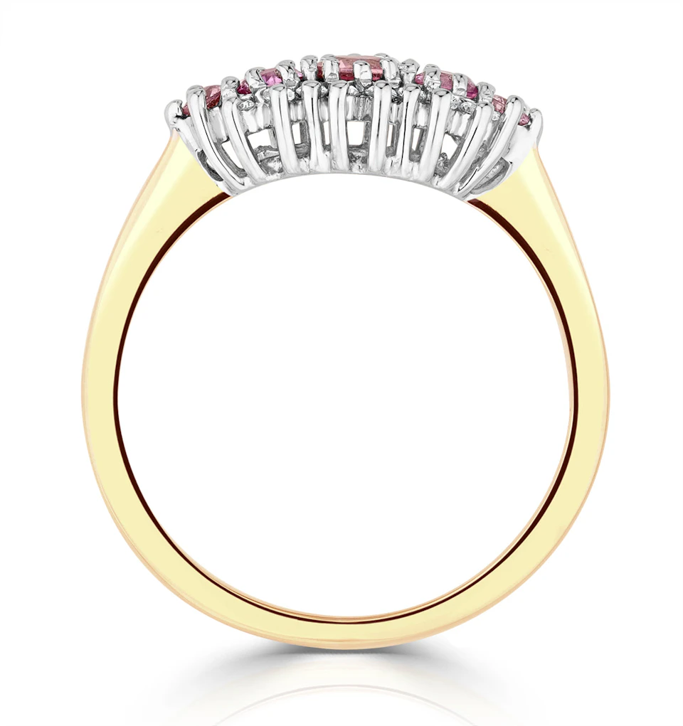 Pink Sapphire and 0.12ct Diamond Ring 9K Yellow Gold