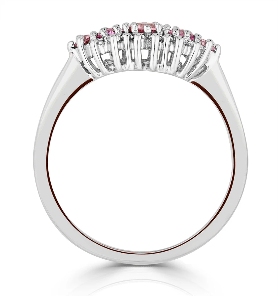 Pink Sapphire and 0.12ct Diamond Ring 9K White Gold