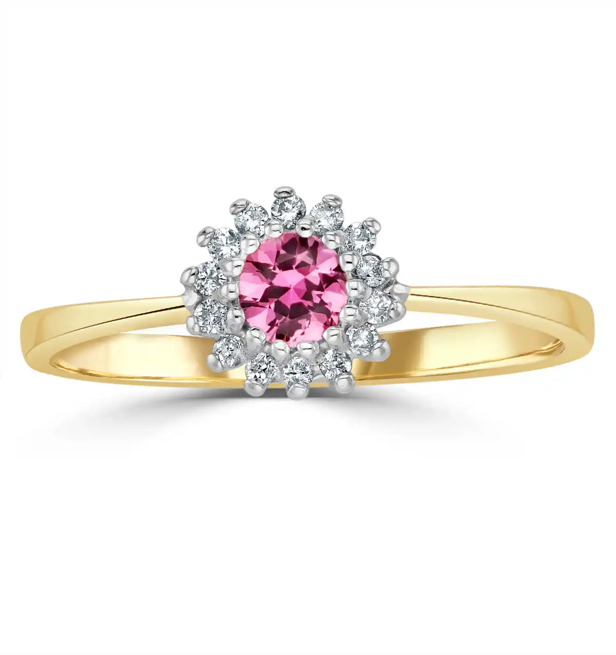 Pink Sapphire and 0.07ct Diamond Ring 9K Yellow Gold