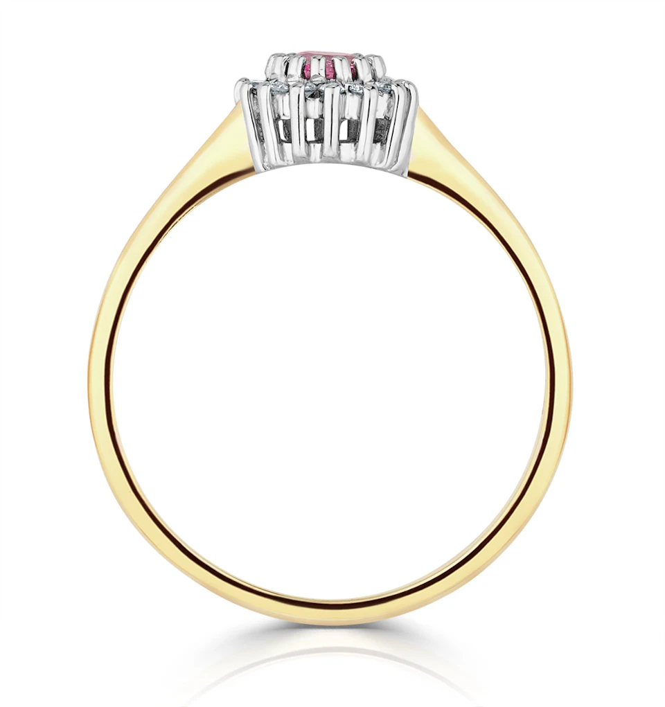 Pink Sapphire and 0.07ct Diamond Ring 9K Yellow Gold