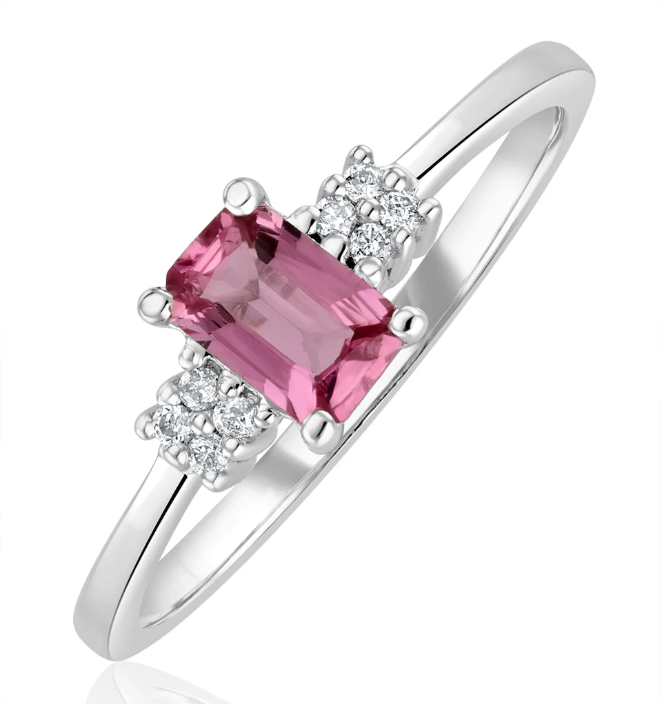 9K White Gold Diamond Pink Sapphire Ring 0.06ct