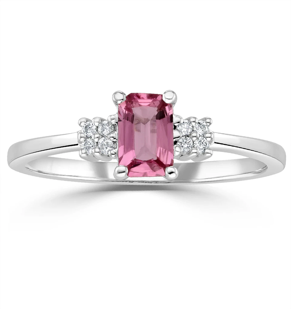 9K White Gold Diamond Pink Sapphire Ring 0.06ct