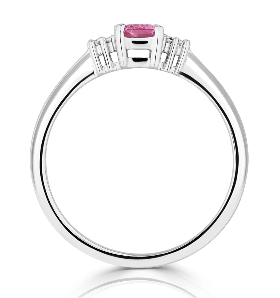 9K White Gold Diamond Pink Sapphire Ring 0.06ct