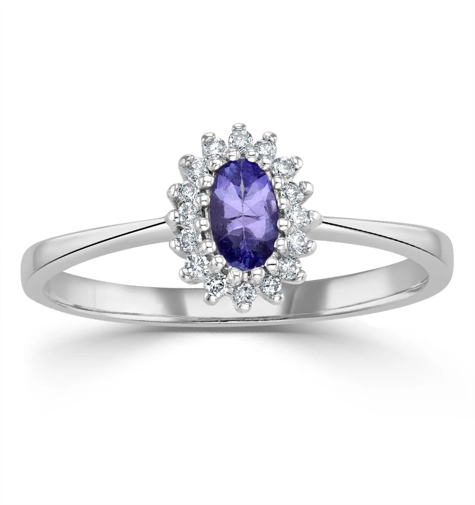Tanzanite 5 x 3mm And Diamond 9K White Gold Ring A4323Y