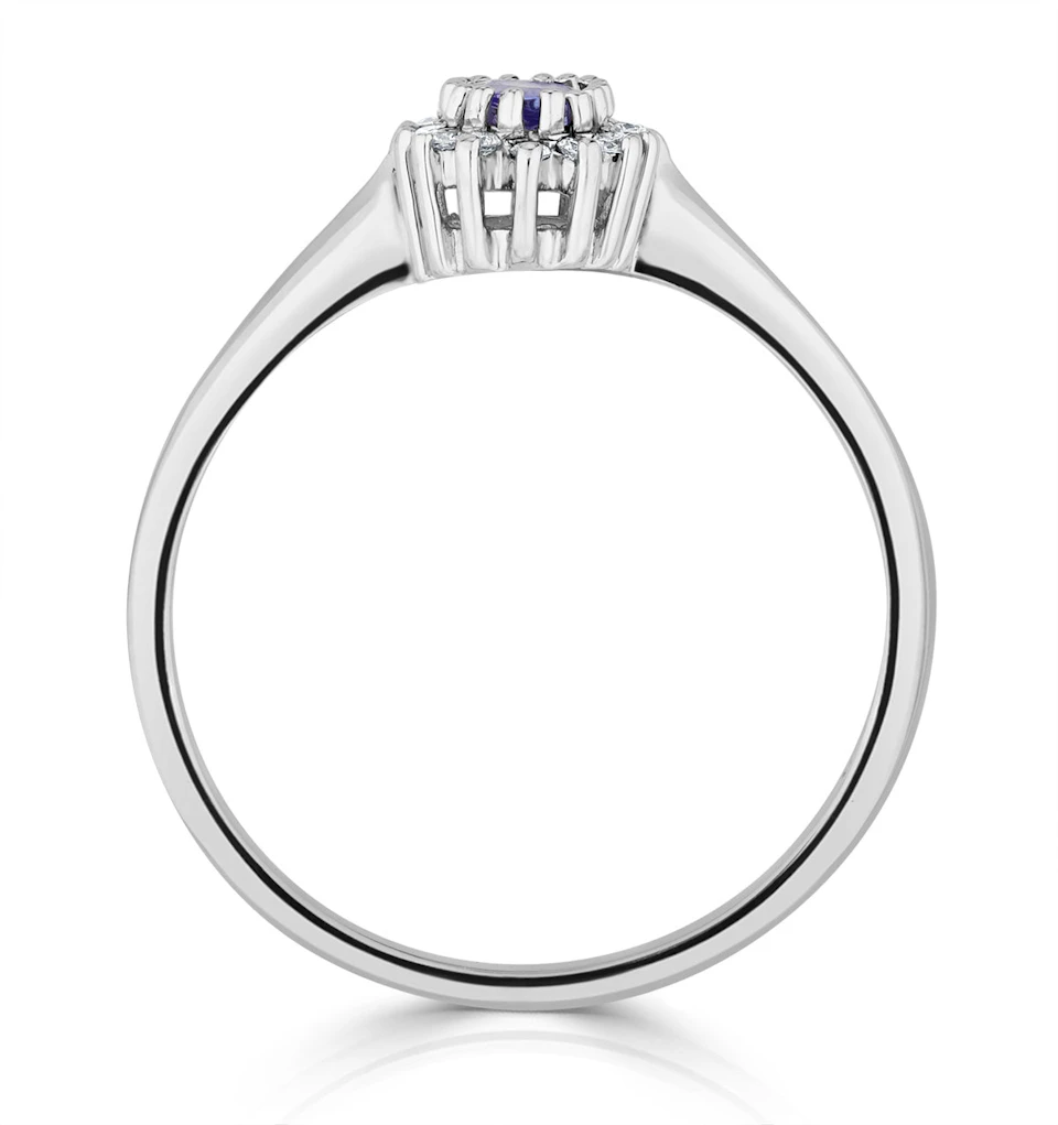 Tanzanite 5 x 3mm And Diamond 9K White Gold Ring A4323Y