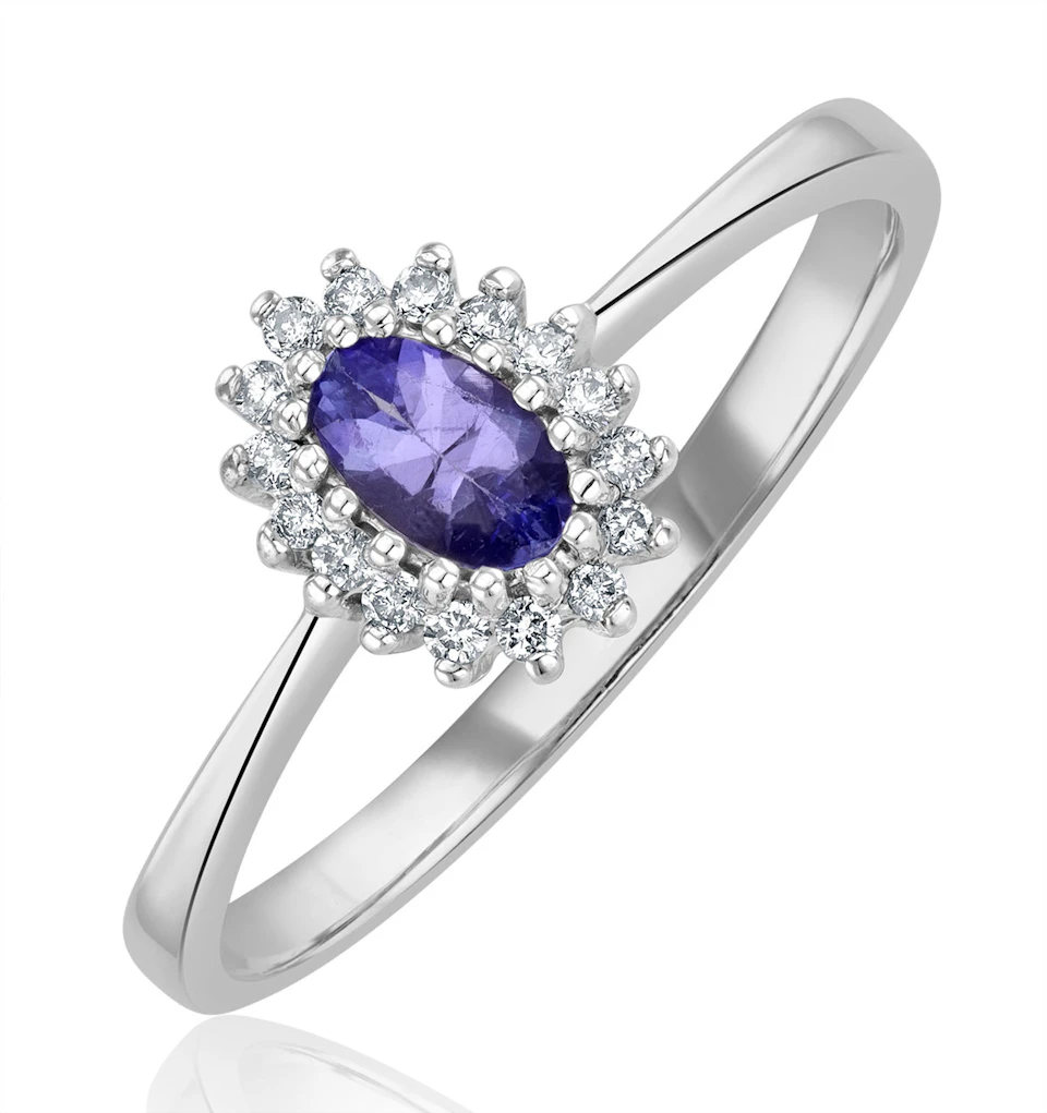 Tanzanite 5 x 3mm And Diamond 18K White Gold Ring FET29-VY