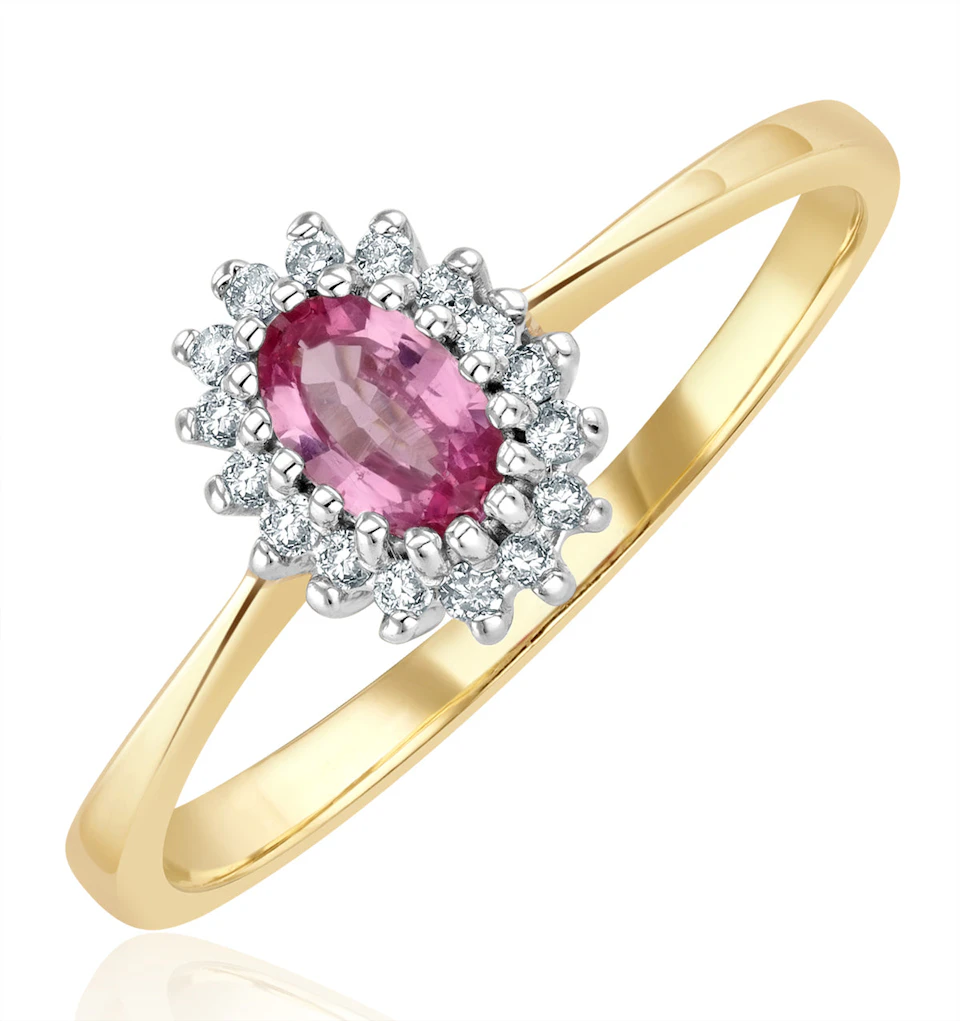 9K Gold Diamond Pink Sapphire Ring 0.05ct