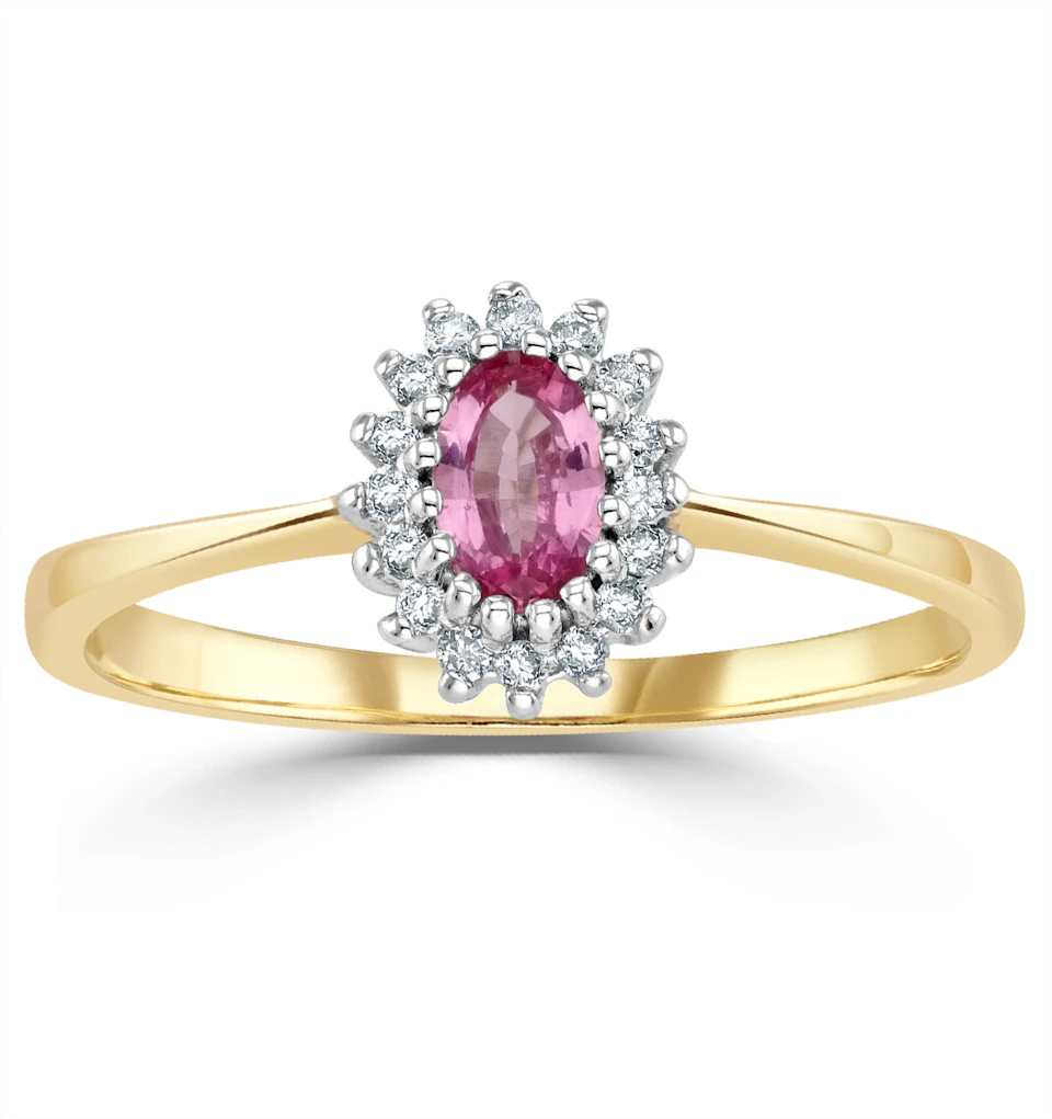 9K Gold Diamond Pink Sapphire Ring 0.05ct