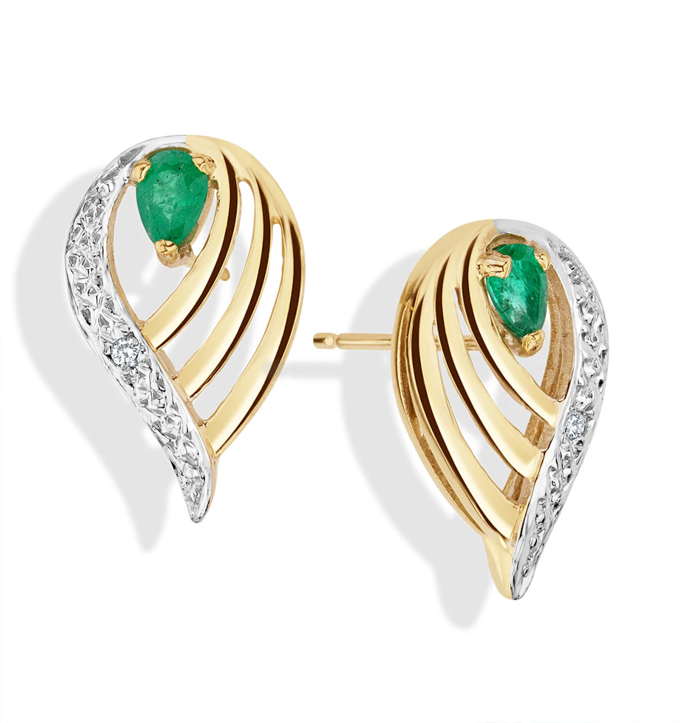 Emerald 4 x 3mm And Diamond 9K Yellow Gold Earrings